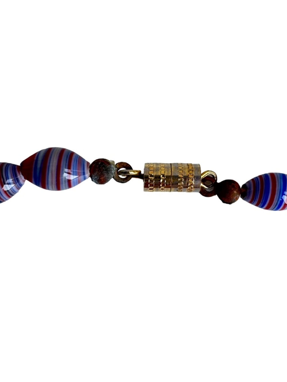 Vintage Striped Porcelain Bead Necklace Red White Blue Boho Festival Accessory - Picture 12 of 16